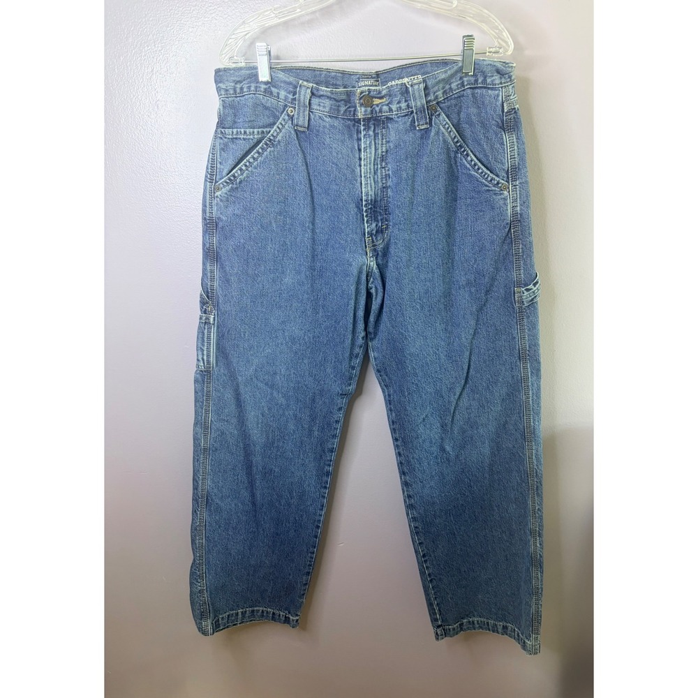 Mens Carpenter Pants Levi Strauss Signature Baggy Y2K Med Wash Blue W34 L32
